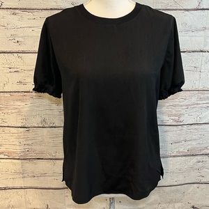 RILEY & RAE Blouse Short Sleeve Black with Ruffle Sleeves-S